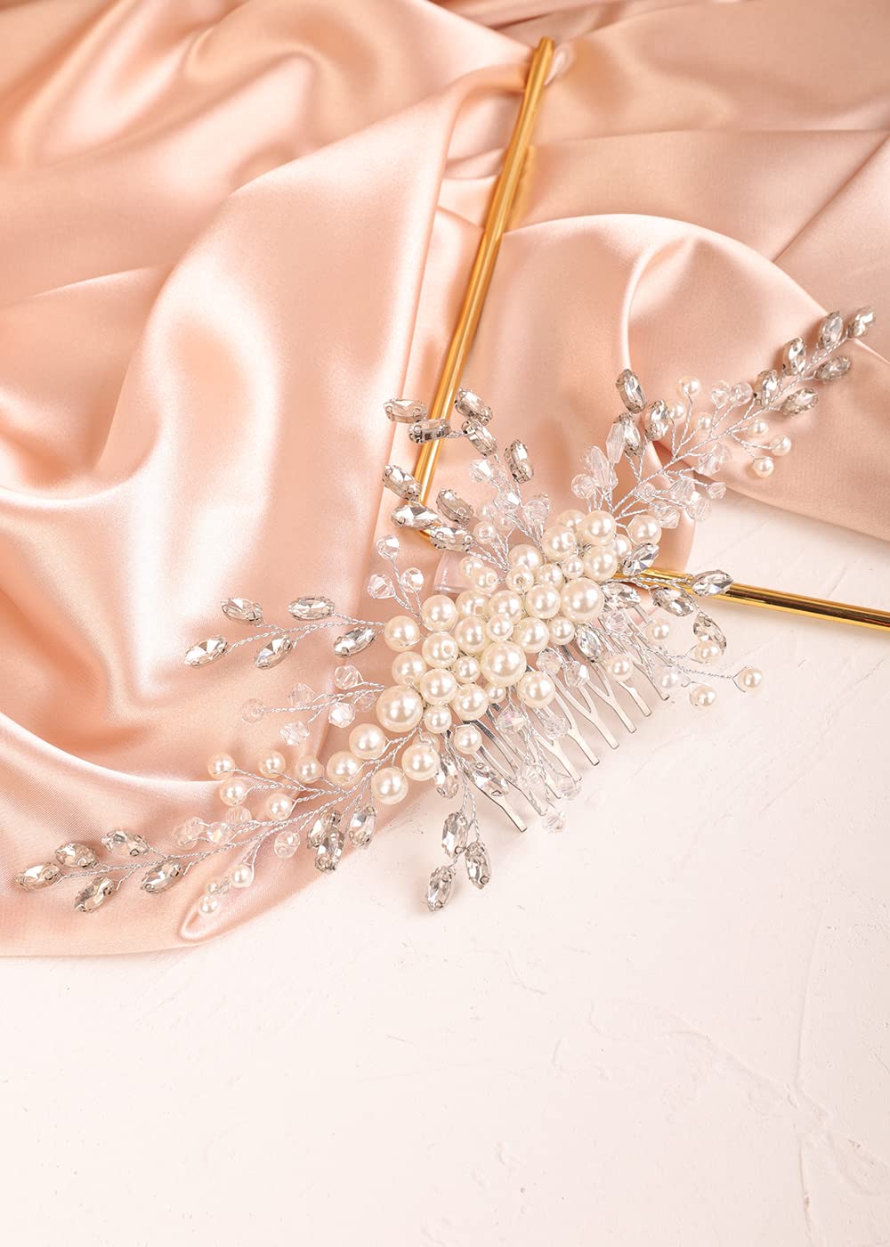 Kercisbeauty Wedding Bridal Pearl Silver Hair Comb Women and Girls Vintage Hair Accessory Updo Hair Jewelry (Silver)
