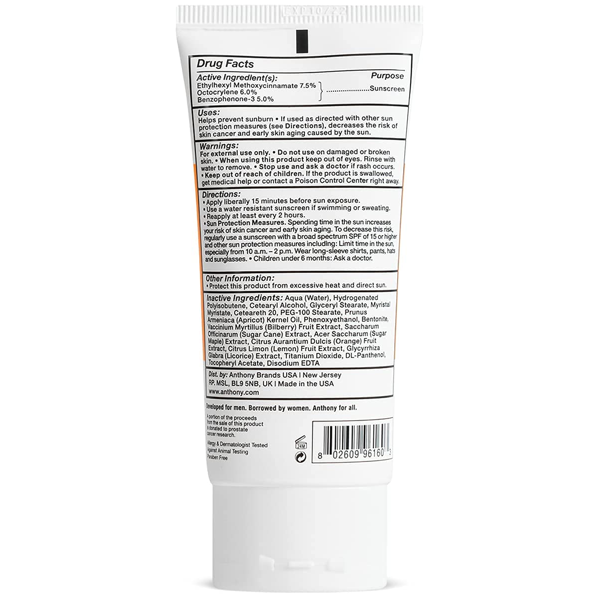Anthony Oil Free Facial Lotion, 3 Fl Oz Day Cream SPF 30, 3 Fl Oz