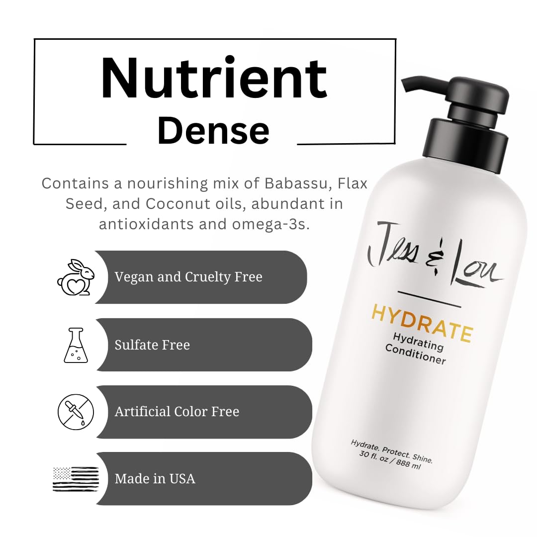 Jess & Lou BEAUTY HYDRATE Hydrating Conditioner - Natural, Vegan, Toxin-Free Formula for Soft, Shiny Hair - All Hair Types, (30 oz)
