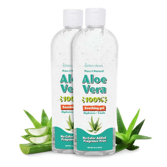 Eden Dews Organic Aloe Vera Gel 100% Pure & Natural Gel, Moisturizing, Face Skin & Hair Care, Sun Burn Relief, Hydrating & Soothing for Dry Skin Acne Razor Bumps, Made in USA, 32 oz, 2-Pack