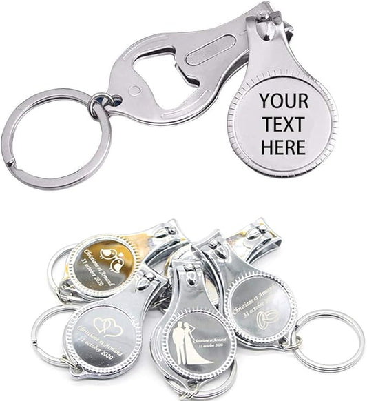 20 pcs-Personalized 4 in 1 Multi Function Bottle Opener, Nail Clipper, Wedding Favors Brewery, Private Customized, Sliver, Multitool Gifts for Men