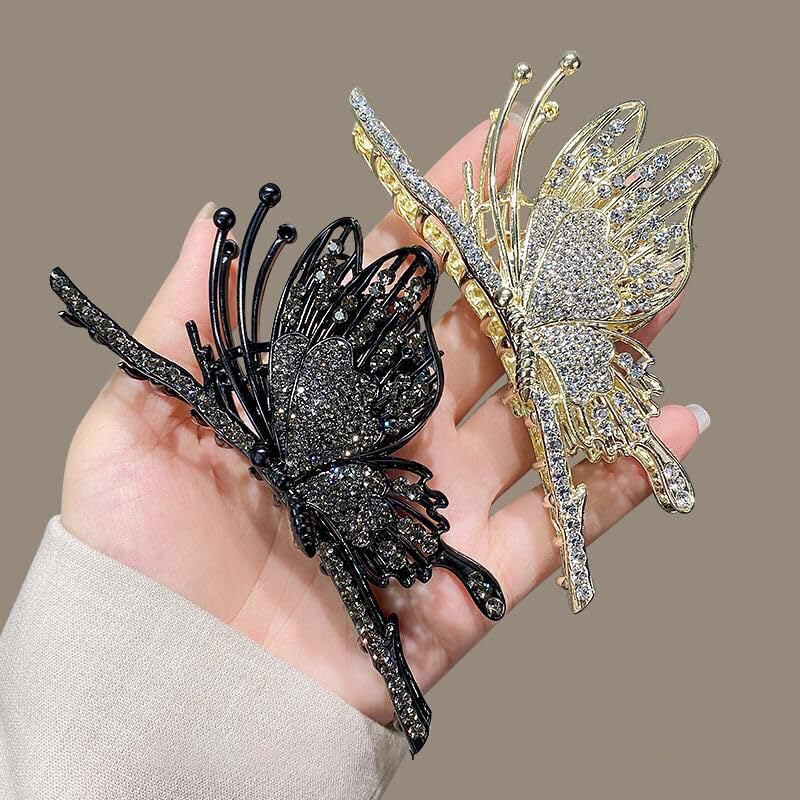 Diamond Non-Slip Strong Metal Hair Clips, 2Pcs Sparkly Butterfly Hold Hair Claws for Women, Big Headwear Gifts