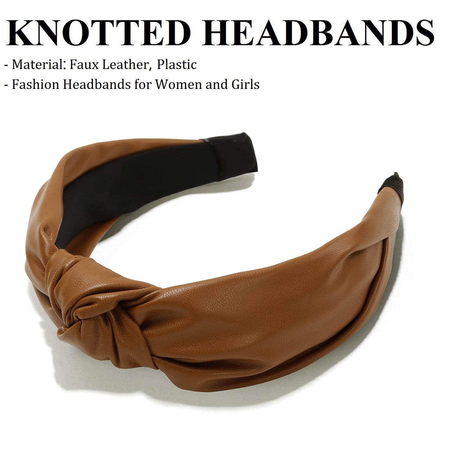 Huachi Knotted Headbands for Women Brown, Cute Womens Headbands knotted, Fashion Top Knot Headband for Girls, Leather
