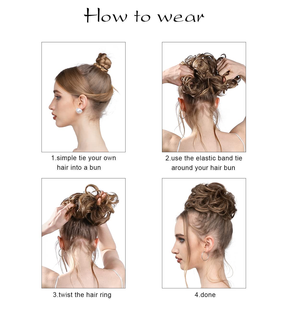 SARLA 2PCS Burgundy Messy Hair Bun Hair Pieces Wavy Curly Synthetic Updo Fake Scrunchies Ponytail Extension for Women Wine Red