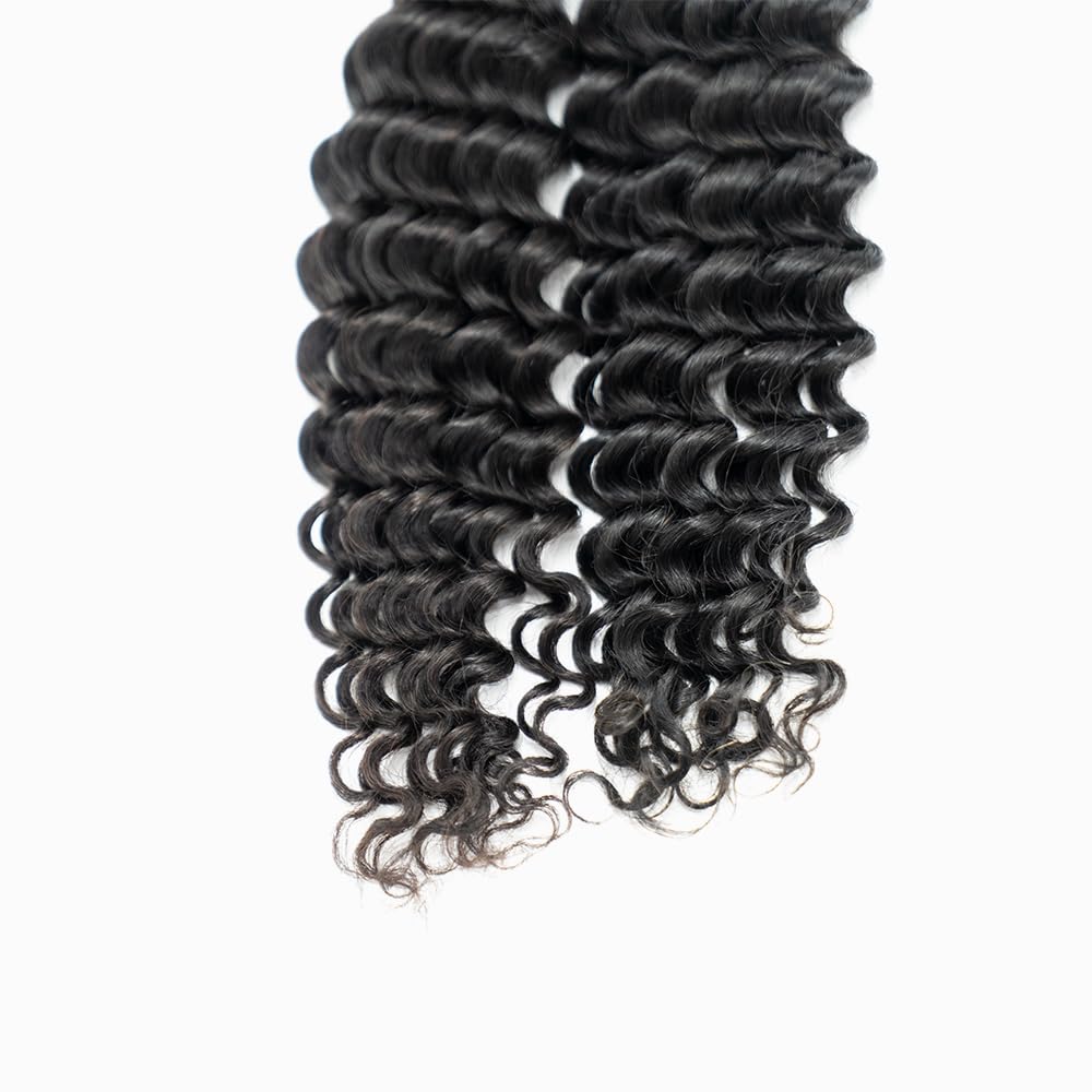 TIJRLGVBN Boho Knotless Braids Human Hair Micro Braids Extension Hair Deep Curly Human Bulk Hair 16 Inch 1pack (3bundles(300g) Natural Black Color