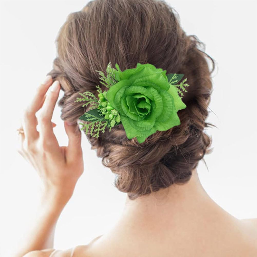 Koolgil Women's St. Patrick's Holiday Flower Wreath Green Headband Simulation Flower Green Hair Comb Hair Accessories (Comb Insertion) (Pack of 1)