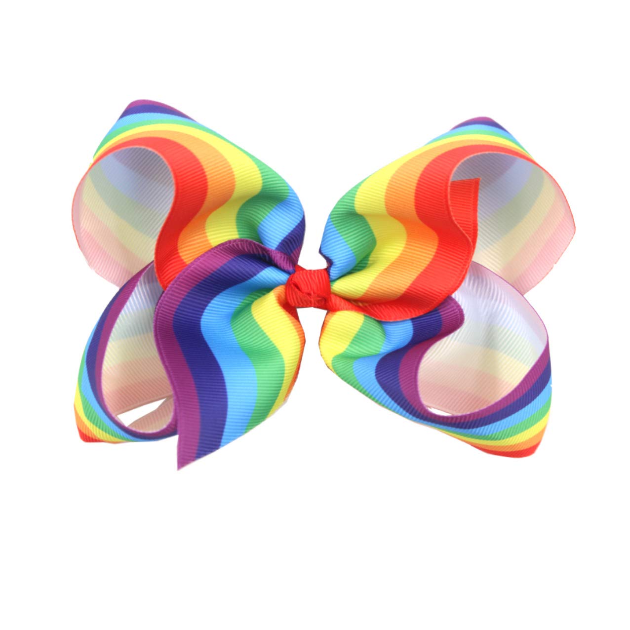 Rainbow Hair Bow with Clip Grosgrain Ribbons HairClips for Girls JB35 (2 Pcs-Set H)