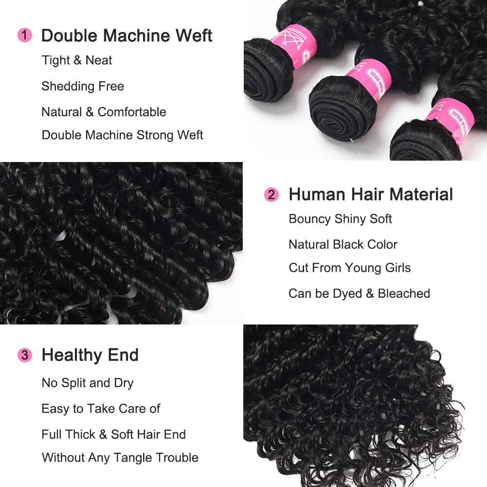 inlovwith Deep Wave Bundles Human Hair 28 Inch 12A Brazilian 100% Unprocessed Virgin Human Hair Bundles Wet and Wavy Human Hair Weave Bundles Natural Black Color Human Hair Extensions