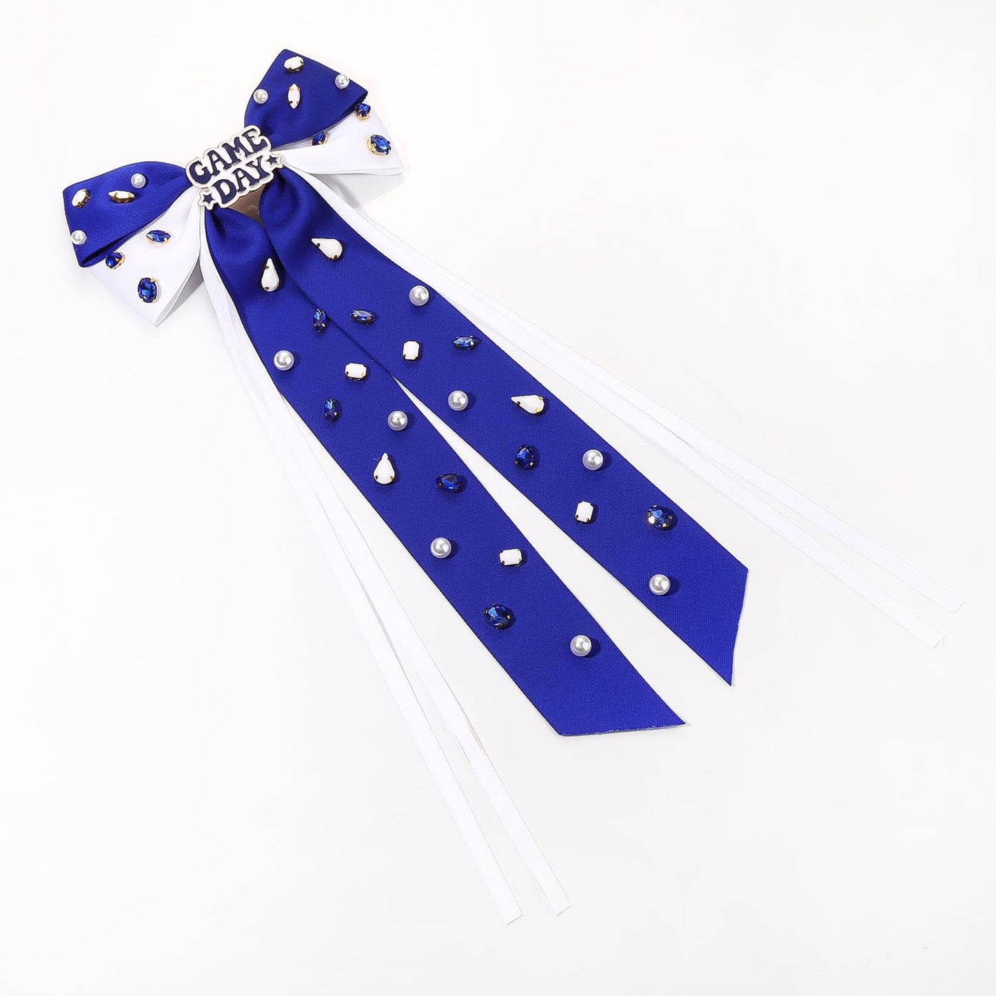 Game Day Hair Bows Accessories for Women Jeweled Football Hair Bow Clips Large Hair Ribbons Blue Spirit Day Accessories Game Day Outfits Sports Team Spirit Football Mom Accessories Gifts (Pattern B3)