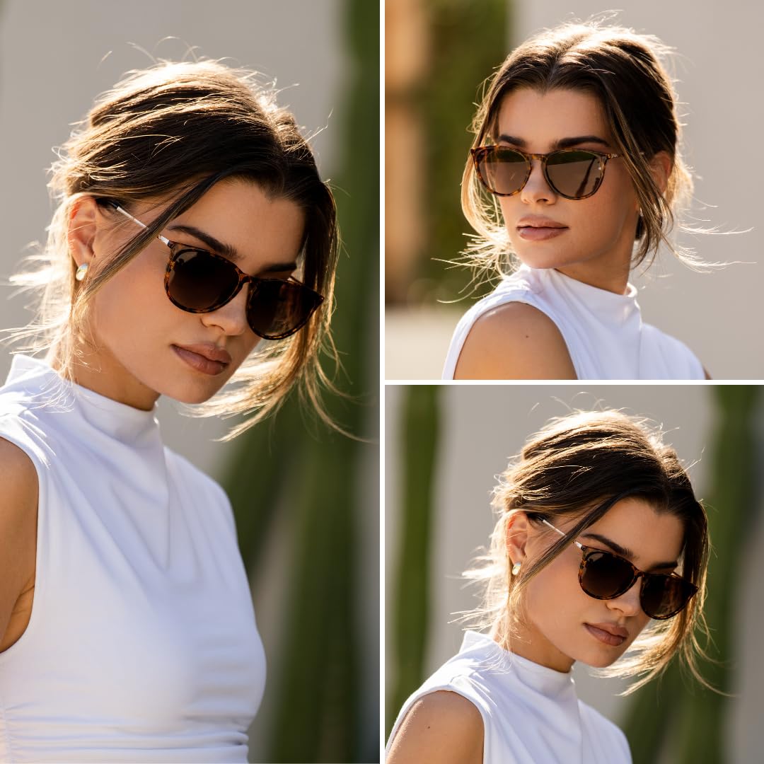 WearMe Pro Women's Round Sunglasses with Polarized UV Protection, Trendy Retro Designer Style (Tortoise Frame/Brown Lens)