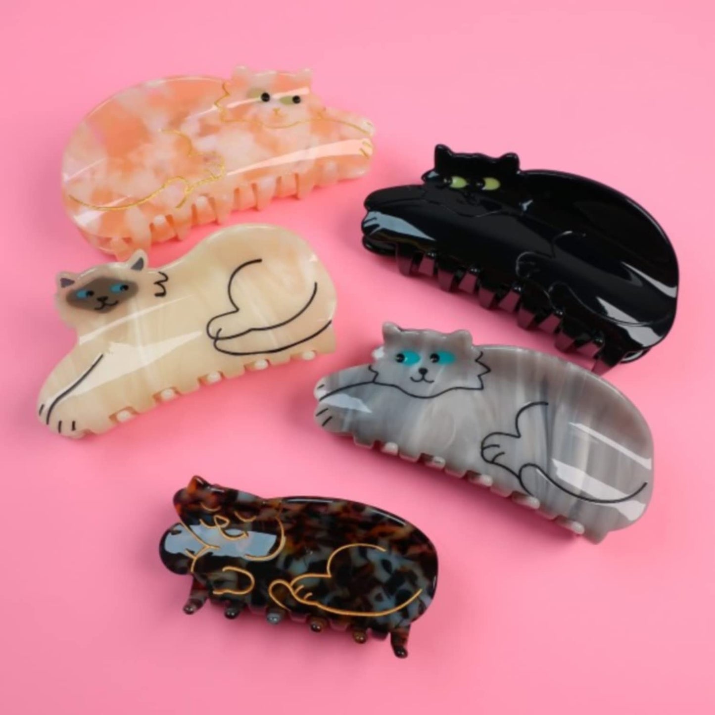Siamese Cat Claw Clips,Cellulose Acetate Hair Clips,Big Claw Clips for Women
