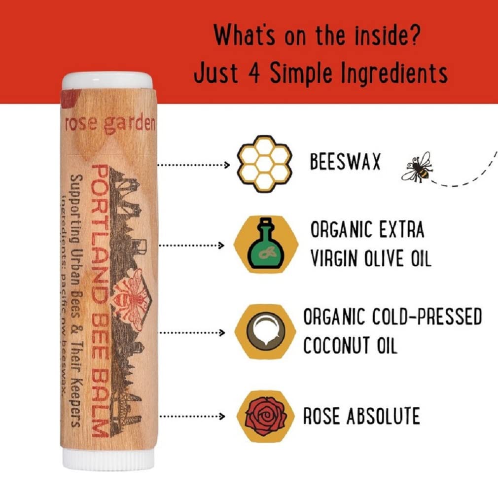 Portland Bee Balm All Natural Handmade Beeswax Based Lip Balm, Rose Garden 24 Count