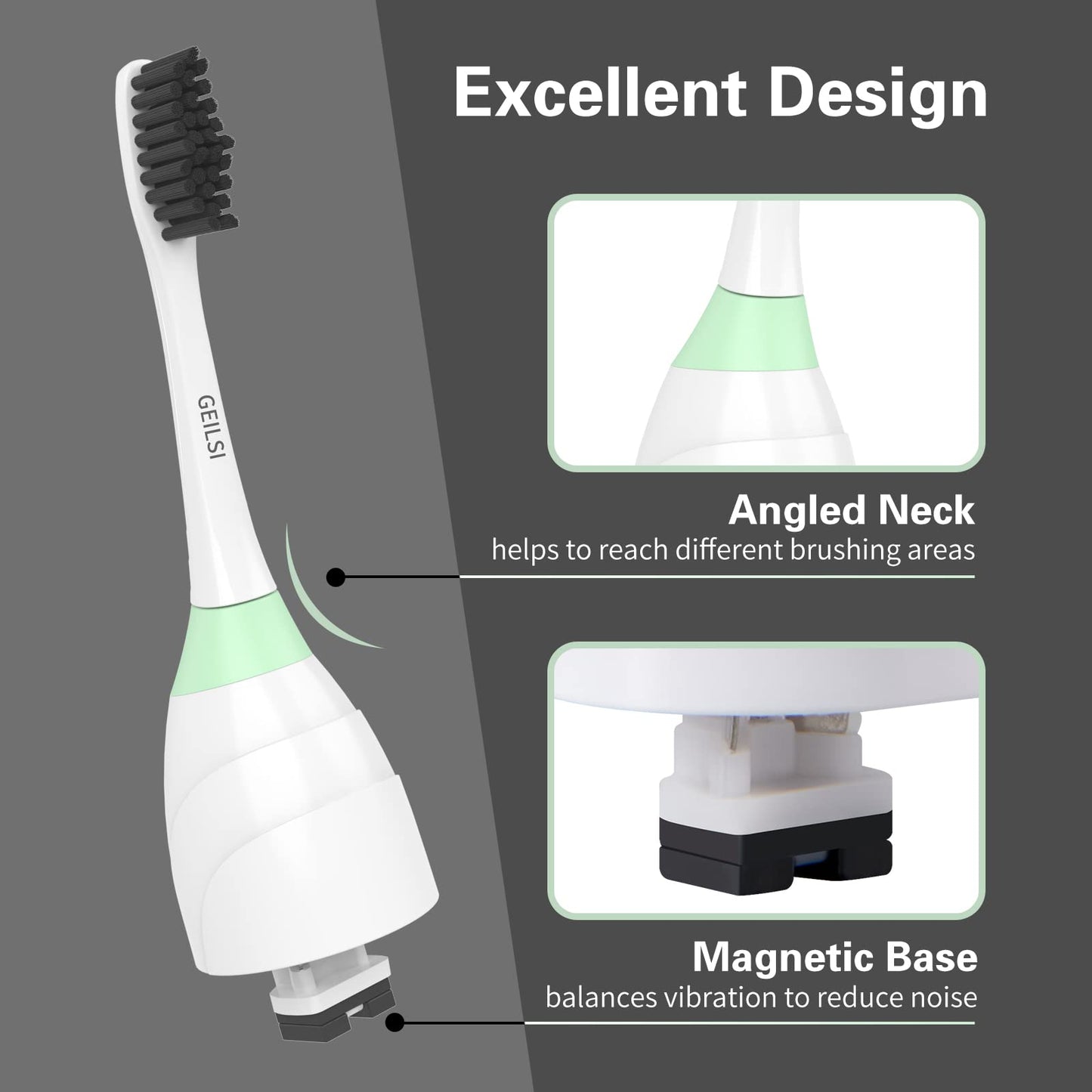 GEILSI Toothbrush Replacement Heads Compatible with Philips Sonicare Charcoal Bristles 4 Pack