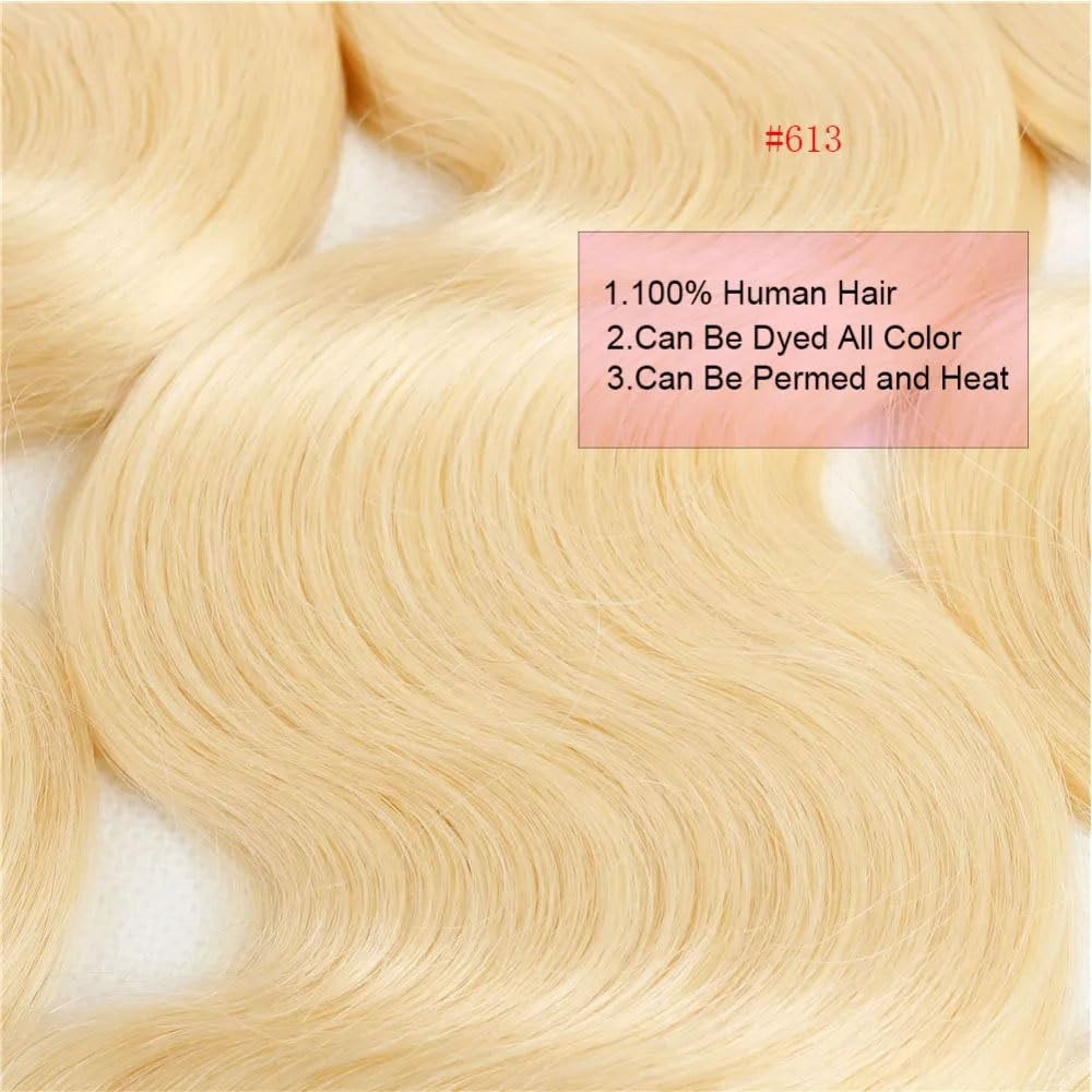 HC 613 Bundles 613 Blonde Bundles Brazilian Bundles 613 Blonde 100% Human Hair Bundles 613 Honey Blonde Weave Hair Extensions for Women (28inch, Single Body Wave Bundles)