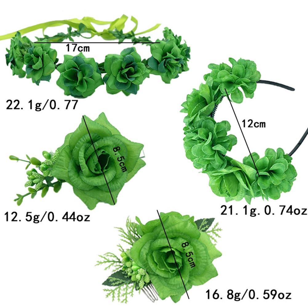 Koolgil Women's St. Patrick's Holiday Flower Wreath Green Headband Simulation Flower Green Hair Comb Hair Accessories (Comb Insertion) (Pack of 1)