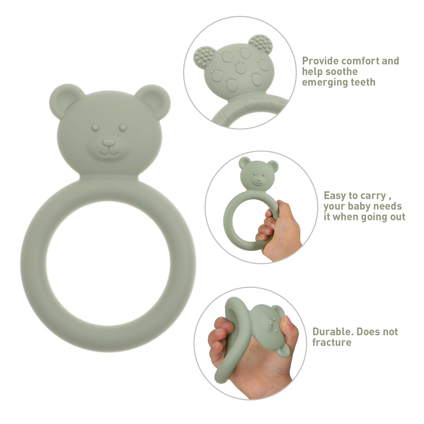 Dirbabi Silicone Baby Teether, Teething Toy Ring for Babies, Easy to Hold Design, BPA Free (Sage + Ether)