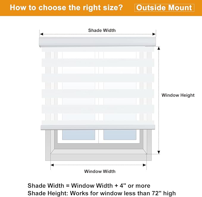 Persilux Cordless Zebra Blinds for Windows Shades (59" W x 72" H, White) Dual Layer Fabric for Day and Night Thermal Roller Shades, Free-Stop Room Darkening Sheer Shades for Home, Office and Bedroom