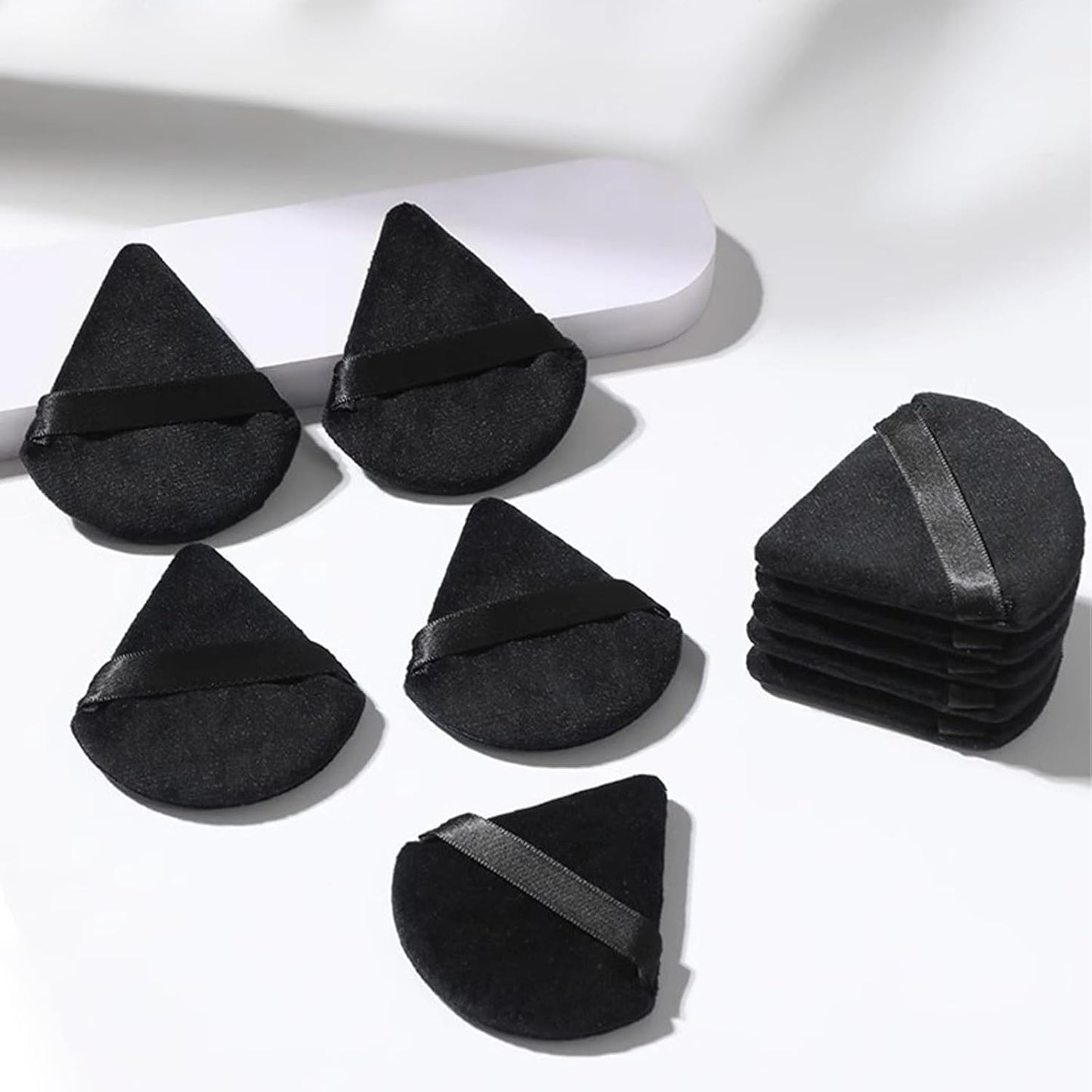 24 Pieces Powder Puff Face Triangle Powder Puff Soft Velour Makeup Puff Velour Puffs for Face Wet and Dry Cosmetic Foundation,Body Powder Blender Loose Mineral Powder Makeup Tool(Black,24 Pcs)