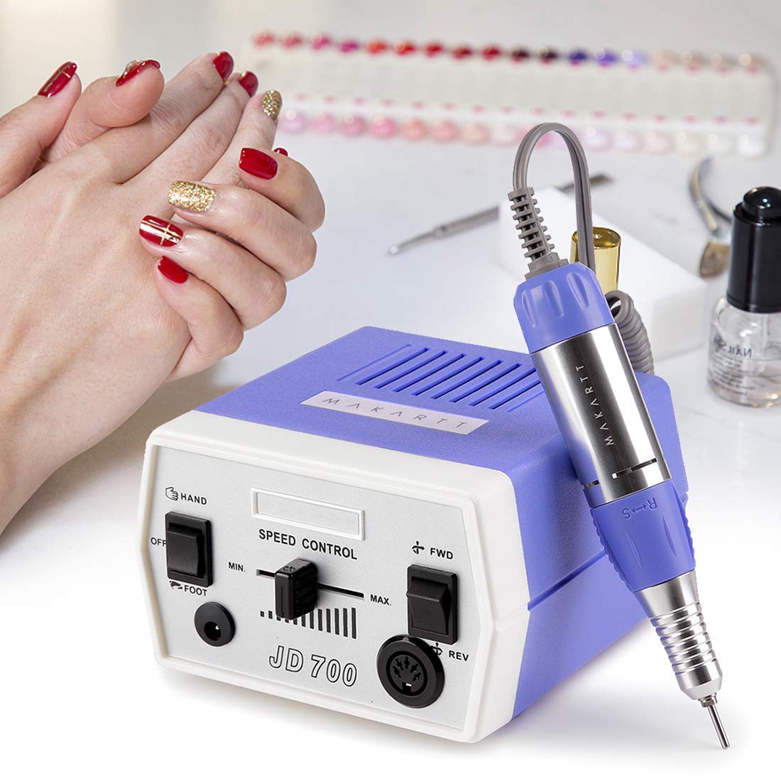 Makartt Nail Drill with Nail Bits Bundle, Electric Nail Drill Machine and Carbide Diamond Ceramic Acrylic Nail Drill Bits 7Pcs Remove Acrylic Nail