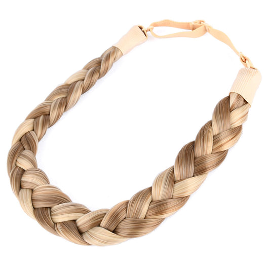DIGUAN Synthetic Hair Braided Headband Classic Chunky Wide Plaited Braids Elastic Stretch Hairpiece Women Girl Beauty accessory, 55g aHairBeauty (Ginger Blonde)