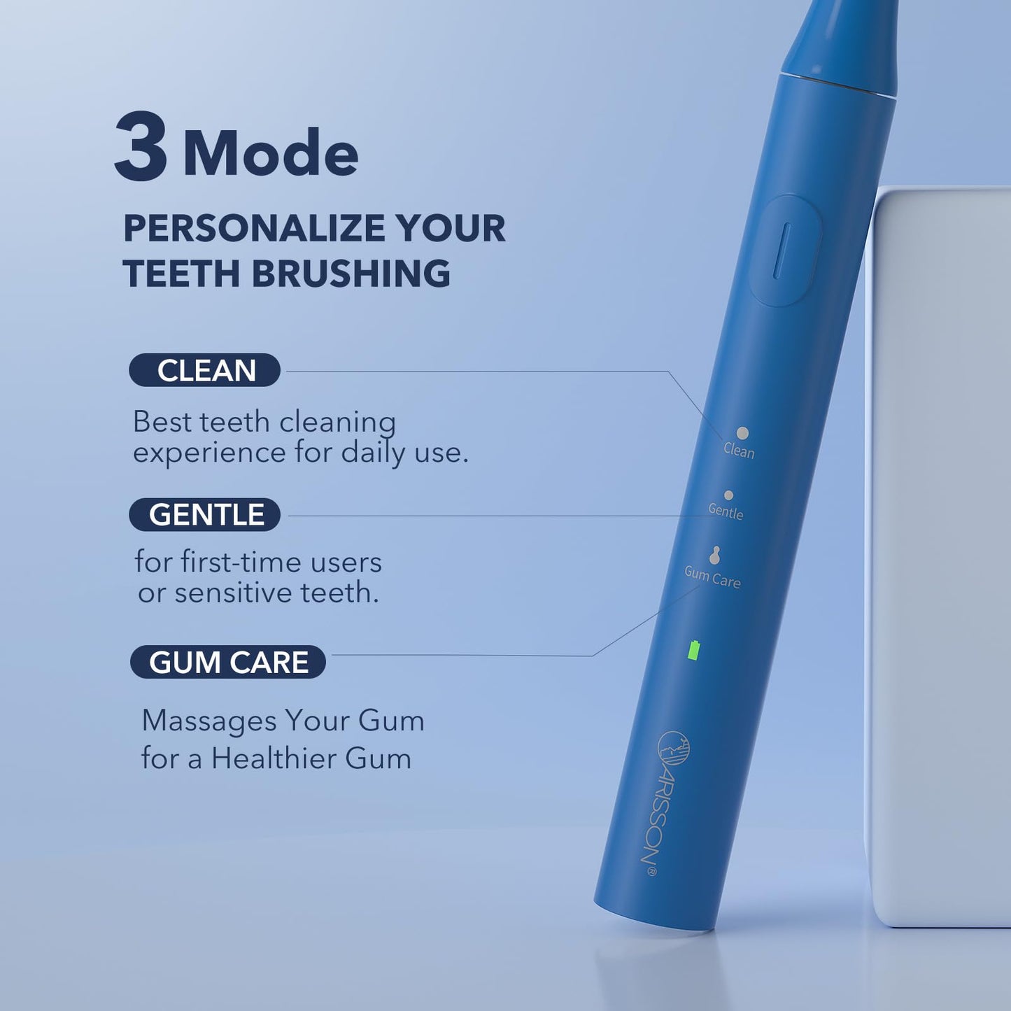 ARISSON Sonic Electric Toothbrush for Adults and Kids, 40,000 VPM Power Toothbrush, 1.5H Fast Charge Ultrasonic Electric Toothbrushes with 2 Minutes Smart Timer, 1.6 Oz Travel Toothbrush, Azure Blue