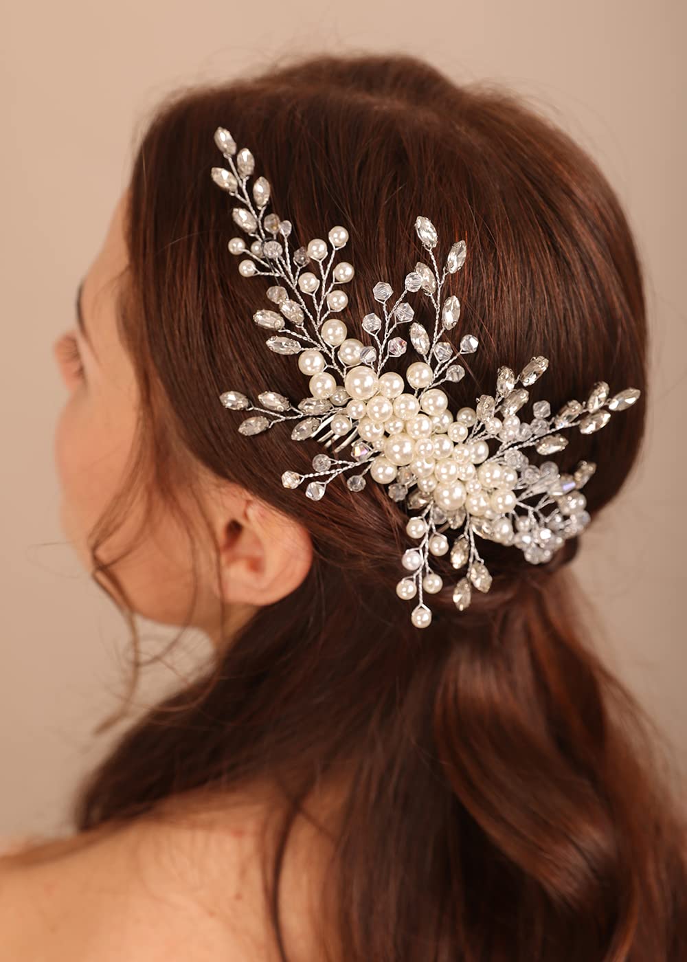 Kercisbeauty Wedding Bridal Pearl Silver Hair Comb Women and Girls Vintage Hair Accessory Updo Hair Jewelry (Silver)