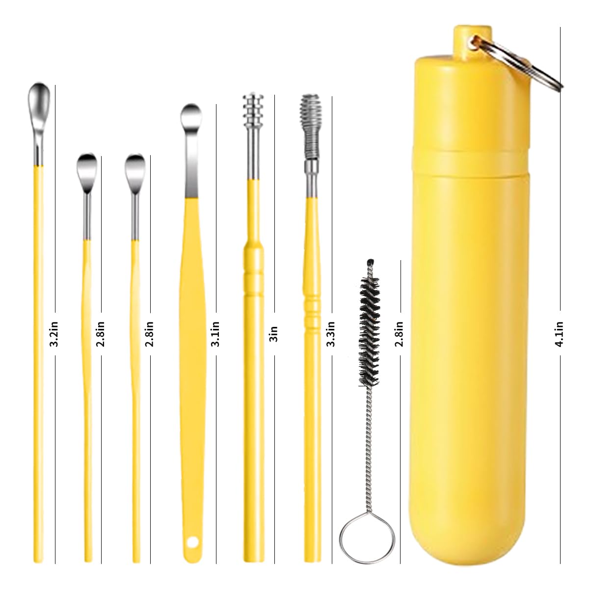 Generic 7 Pieces Ear Wax Removal Kit Ear Wax Remover Pickers, Stainless-Steel Earpick, Ear Pick Spoon, Ear Care Cleaning Tools (Yellow)