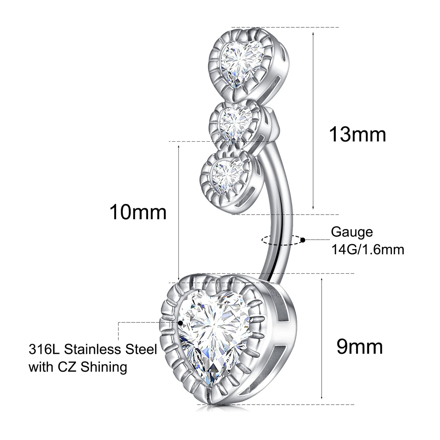 Belly Button Piercing kit,14G 316L Stainless Steel Silver Belly Button Ring with 12G Piercing Needles and Piercing Clamps Body Piercing Tool for Navel Belly Piercing
