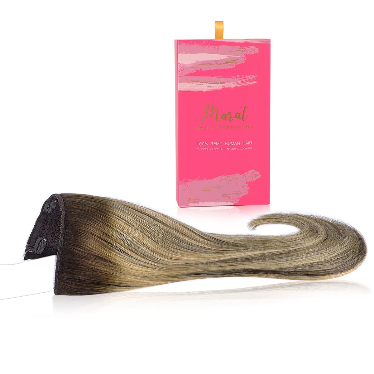 Marat Wire Hair Extensions 18 inch 95g Balayage Chocolate Brown to Caramel Blonde Remy Human Hair Extensions with Fish Line Invisible Wire Hair Extensions Real Human Hair Hair Extensions