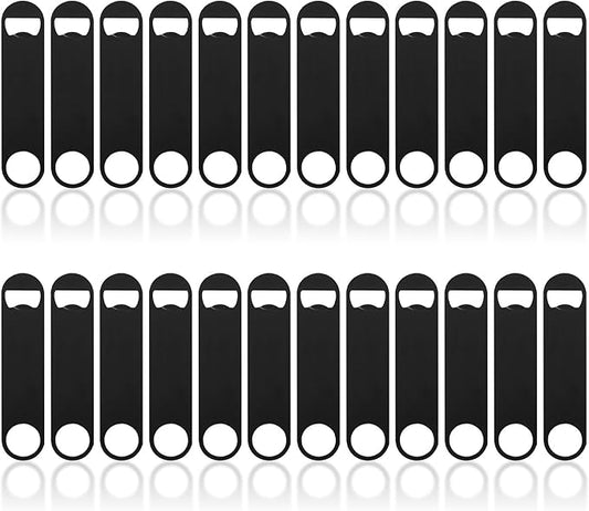 24 Pack Flat Beer Bottle Opener 7 inch Heavy Duty Stainless Steel Flat Bottle Opener Metal Beer Bottle Openers Black Beer Openers for Bartender Kitchen Bar or Restaurant (Black, 7 inch)