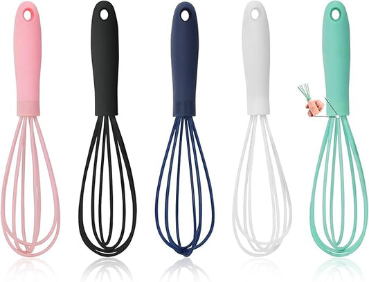 5 Pcs Silicone Whisk for Cooking - Mini Whisk Stainless Steel Dough Whisk, Non Stick Hand Tiny Balloon Wire Whisk, Milk Egg Frother for Blending Whisking Beating Stirring Baking