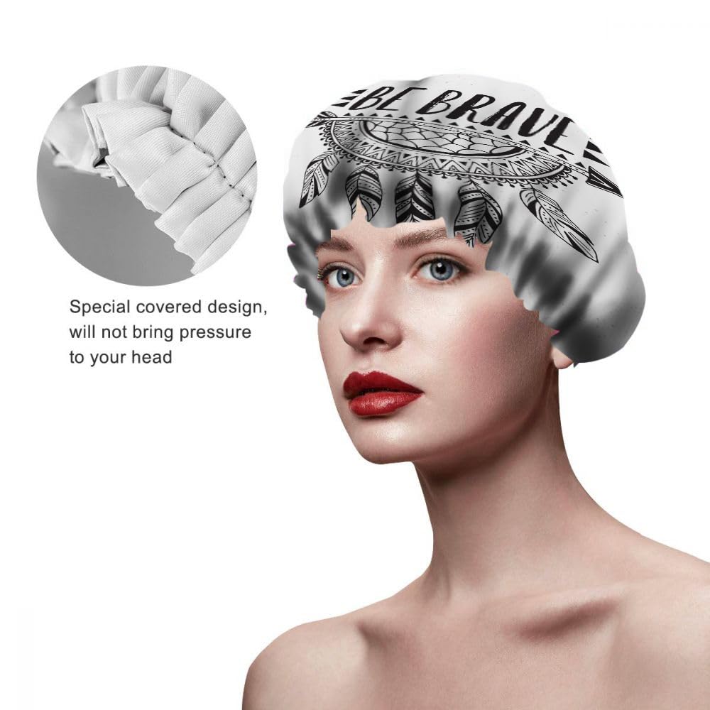 Ceutoiy Shower Cap Be Brave Boho Style Dream Net Inspirational Quotes Waterproof Shower Cap Adult Hair Cap for All Hair
