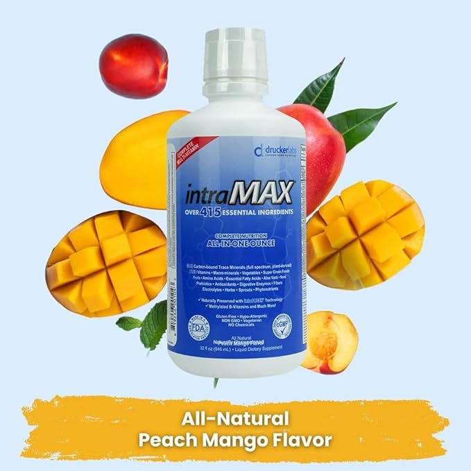 IntraMAX 2.0 Organic Liquid Multivitamin, Non GMO, Dairy Free, Gluten Free, Magnesium, Vitamin D, C and E, Zinc (32 oz., Peach Mango)