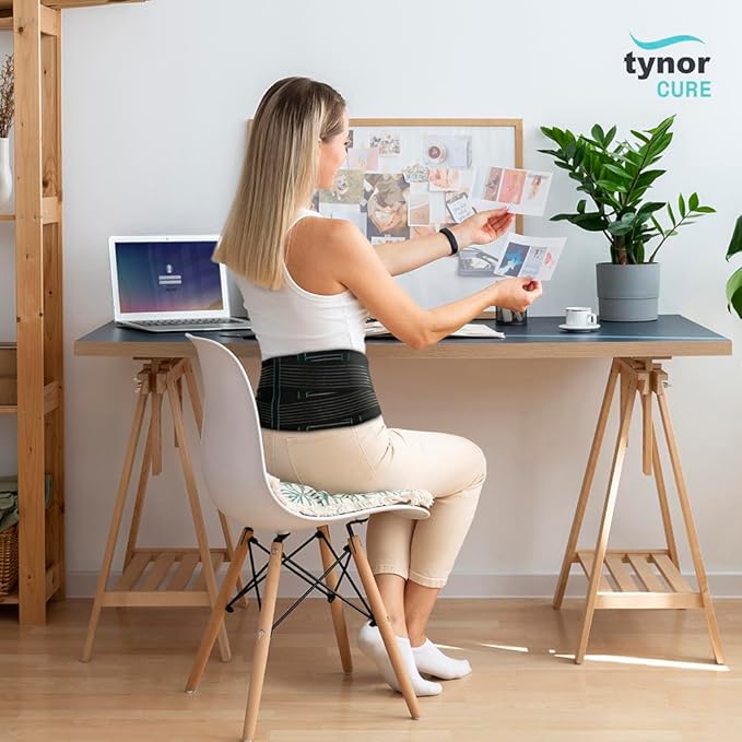 TYNOR Back Support Belt, Back Brace for Lower Back Pain,Breathable Lumbar Support Belt for Men & Women, Herniated Disc, Scoliosis & Lifting, Adjustable Straps with Lumbar Pad (Medium, Premium Black)