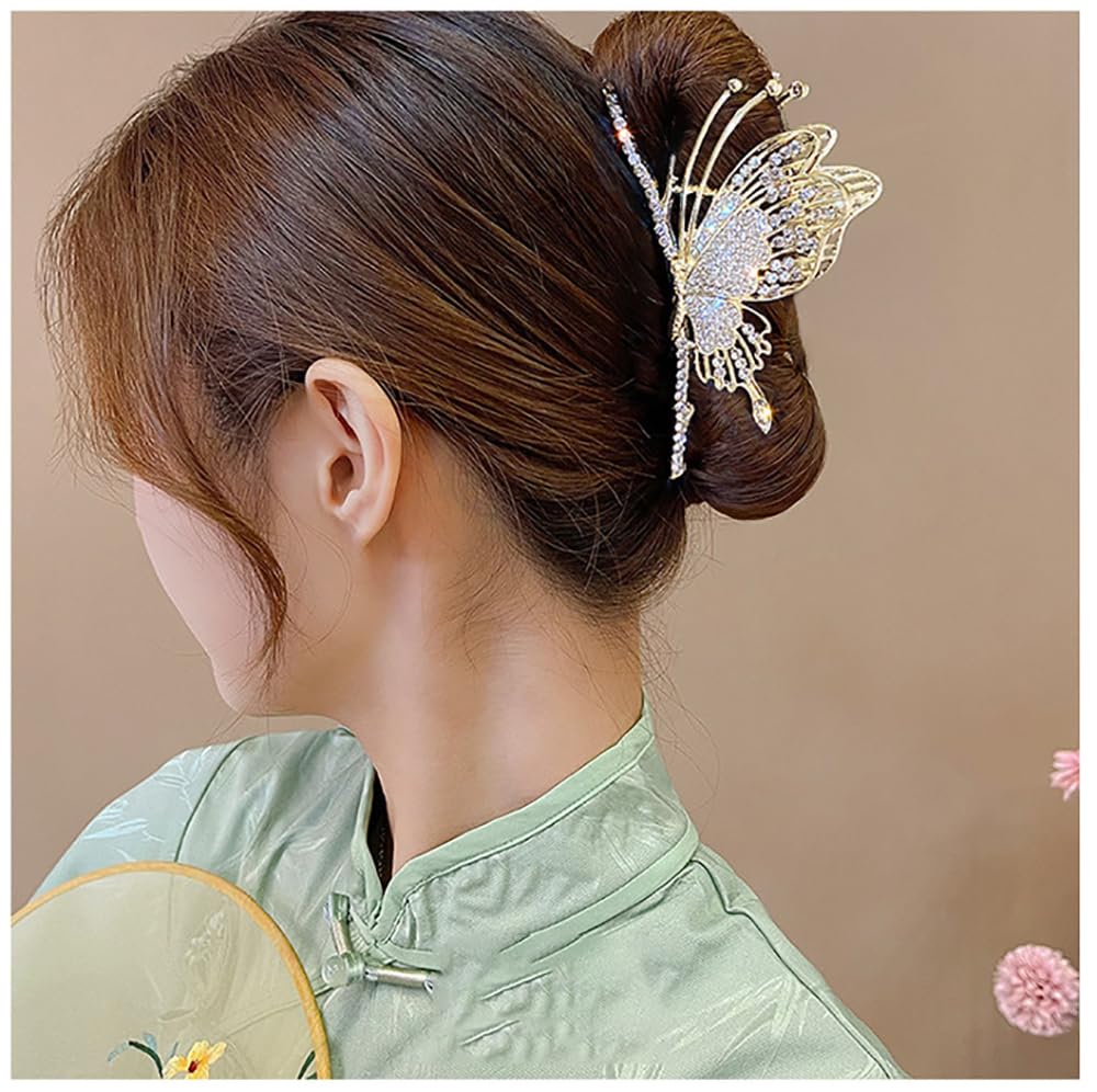 Diamond Non-Slip Strong Metal Hair Clips, 2Pcs Sparkly Butterfly Hold Hair Claws for Women, Big Headwear Gifts