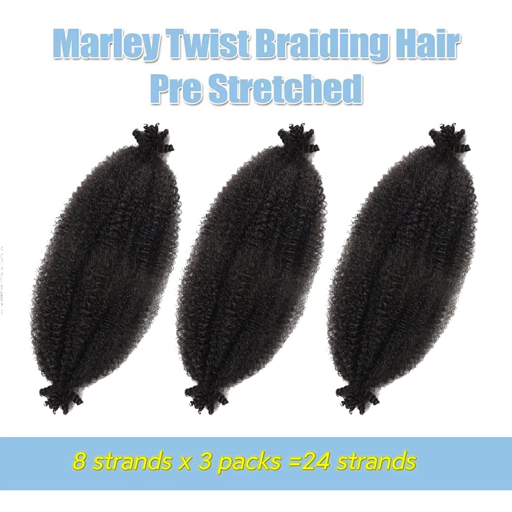 Marley Hair Braiding Hair Pre Stretched 12 Inch Marley Twist Braiding Hair for Spring Twist Hair Passion Twist Hair Faux Locs Crochet Hair Butterfly Locs Springy Afro Twist Hair Extensions(3 Packs,1B)