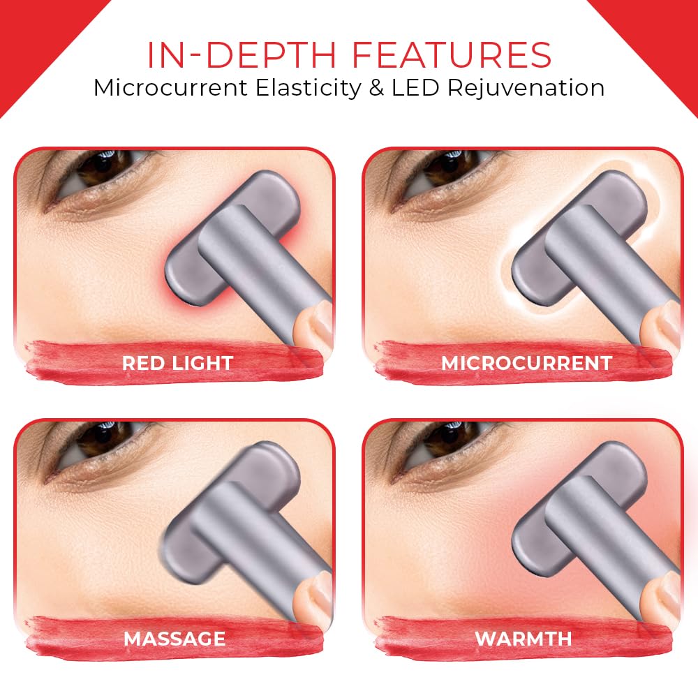 Eclypse Therapy Red Light Therapy for Face, 4-in-1 Rejuvenation Wand: Skin Tightening Massager, Anti-Aging & Wrinkle Reduction, Face & Neck Care Tool (Stellar Silver)