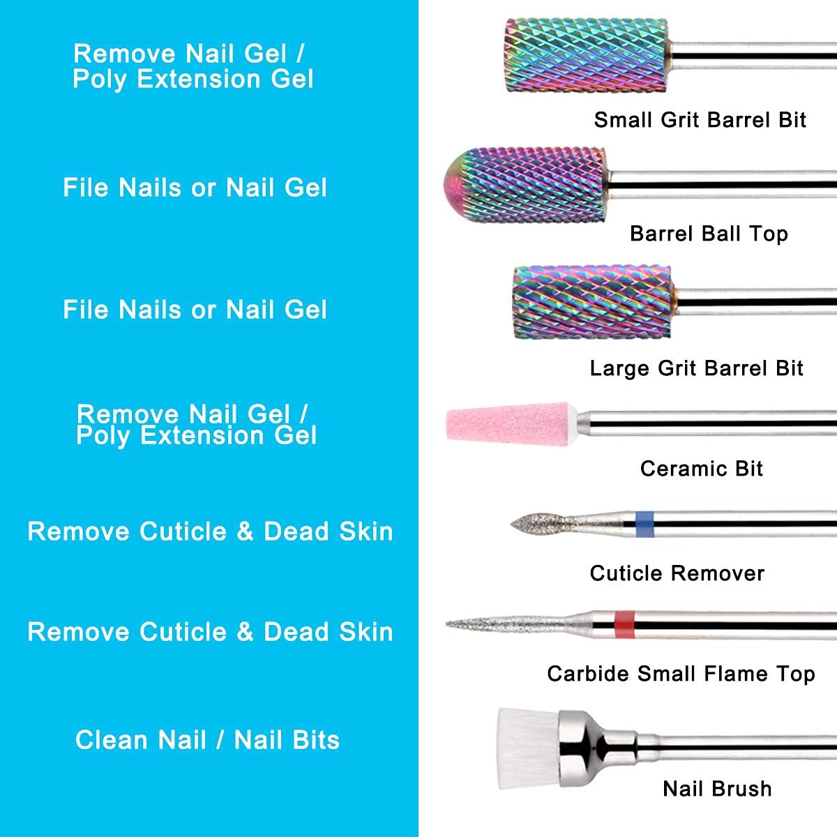 Makartt Geneviere Electric Nail Drill Machine with Tungsten Carbide Nail Drill Bits 7Pcs Bundle