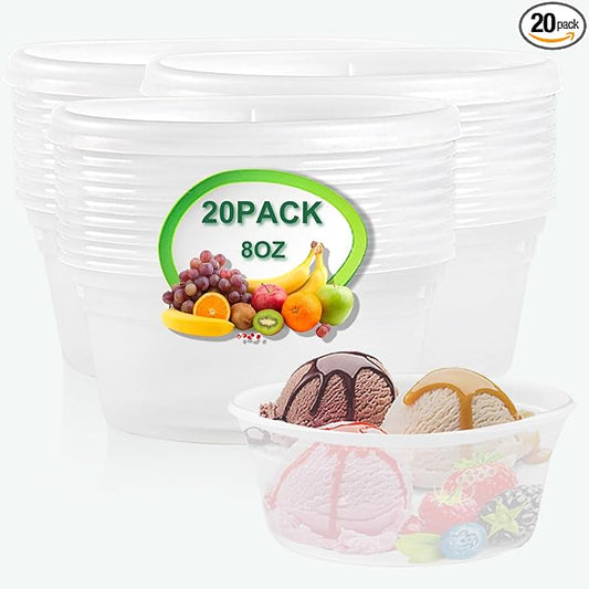 Deli Food Containers with Lids 8 oz-20 Pack Meal Prep Containers Food Storage Containers with Lids Stackable, Leakproof, BPA Free, Microwave Dishwasher Freezer Safe for Takeout Meal