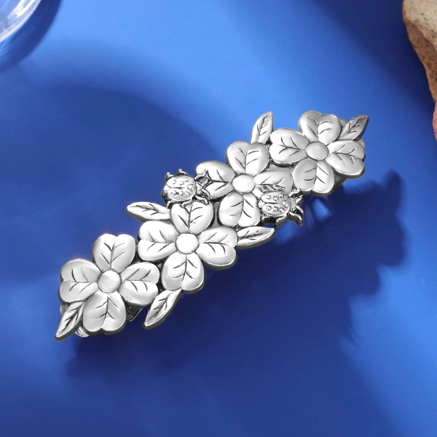 Dreamtimes Clover Lucky Hair Pins Ladybug Hair Clips Animals Hair Clips Ladybird Insect Hair Clip Hair Accessories Vintage Large Hand Crafted Metal Barrettes French Hair Clip for Women (Silver)