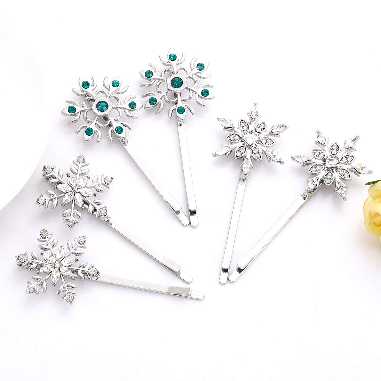 Christmas Bow Snowflake Hair Clip Hairpin Festive Gift Bows Rhinestone Snowflake Alligator Clips Xmas Holiday Party Hair Accessories Gift (Snowflake)