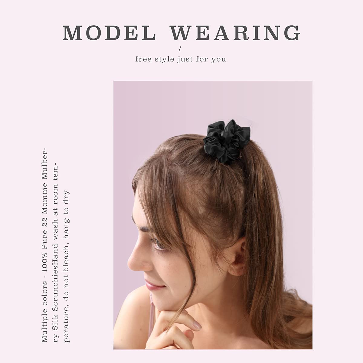 MTSNOO 100% Pure 22 Momme Mulberry Silk Scrunchies Set - 9 Pack Curly Hair Ties with Elastic Band for Women and Girls