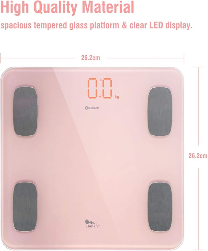 himaly Body Fat Scale, Smart BMI Scale Digital Bathroom Wireless Weight Scale, Body Monitor Health Composition Analyzer with Smartphone App sync with Bluetooth-Compatible, 400 lbs - Pink