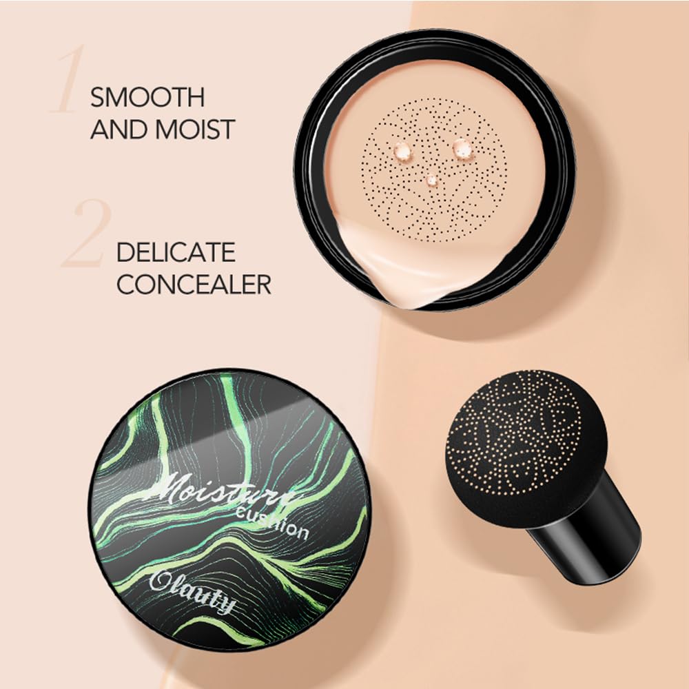 Mushroom Head Air Cushion CC Cream Foundation, Moisturizing Concealer BB Cream Nude Long Lasting Matte CC Cream Makeup Liquid Foundation (2pcs Natural)