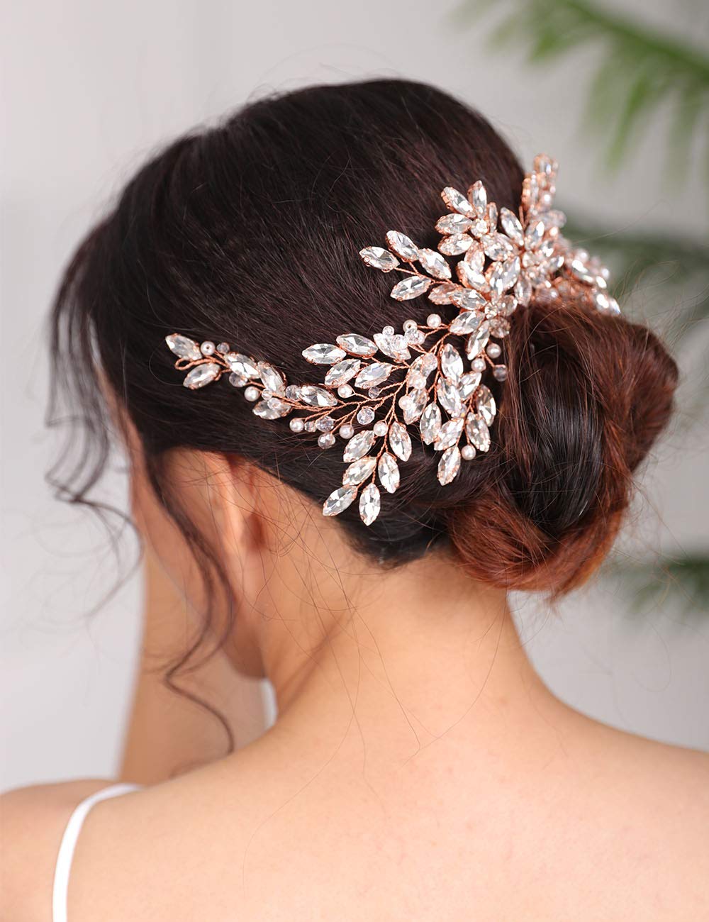 Denifery Rose Gold Bridal Hair Comb Sparkly Rhinestones Wedding Hair Comb Pearl Bridal Headpiece Rose Gold Hair Accessories for Women and Girls (Gold)