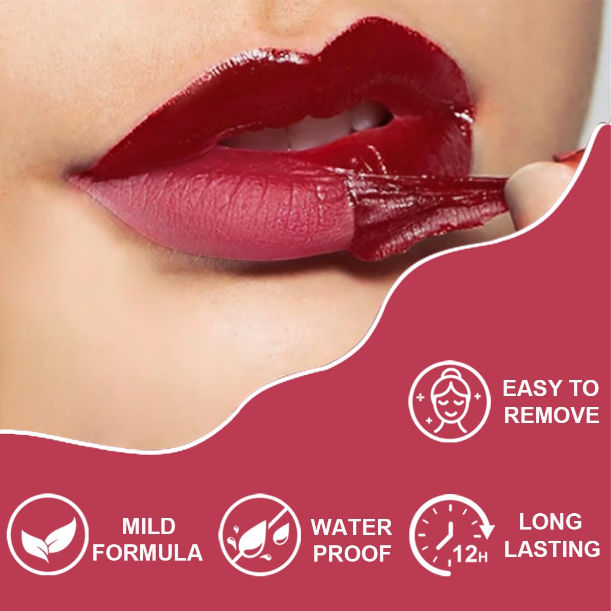 Peel Off Lip Liner Stains for Women, Long Lasting Waterproof Matte Finish Lip Tint Stains with Tweezer Kit, Transfer Proof, Easy to Use, Peel Off Liquid Lipstick for All Skin Types, #5 Light Brown
