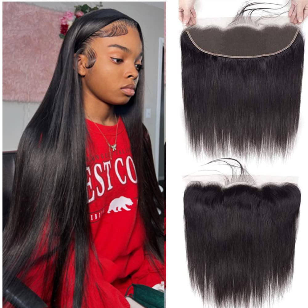 Feibin 13x4 Lace Frontal Closure Ear To Ear Free Part lace Closure Brazilian Silky Straight Frontal Human Hair Extension Pre-Plucked Frontal Closure Natural Color 12 Inch Christmas Decorations