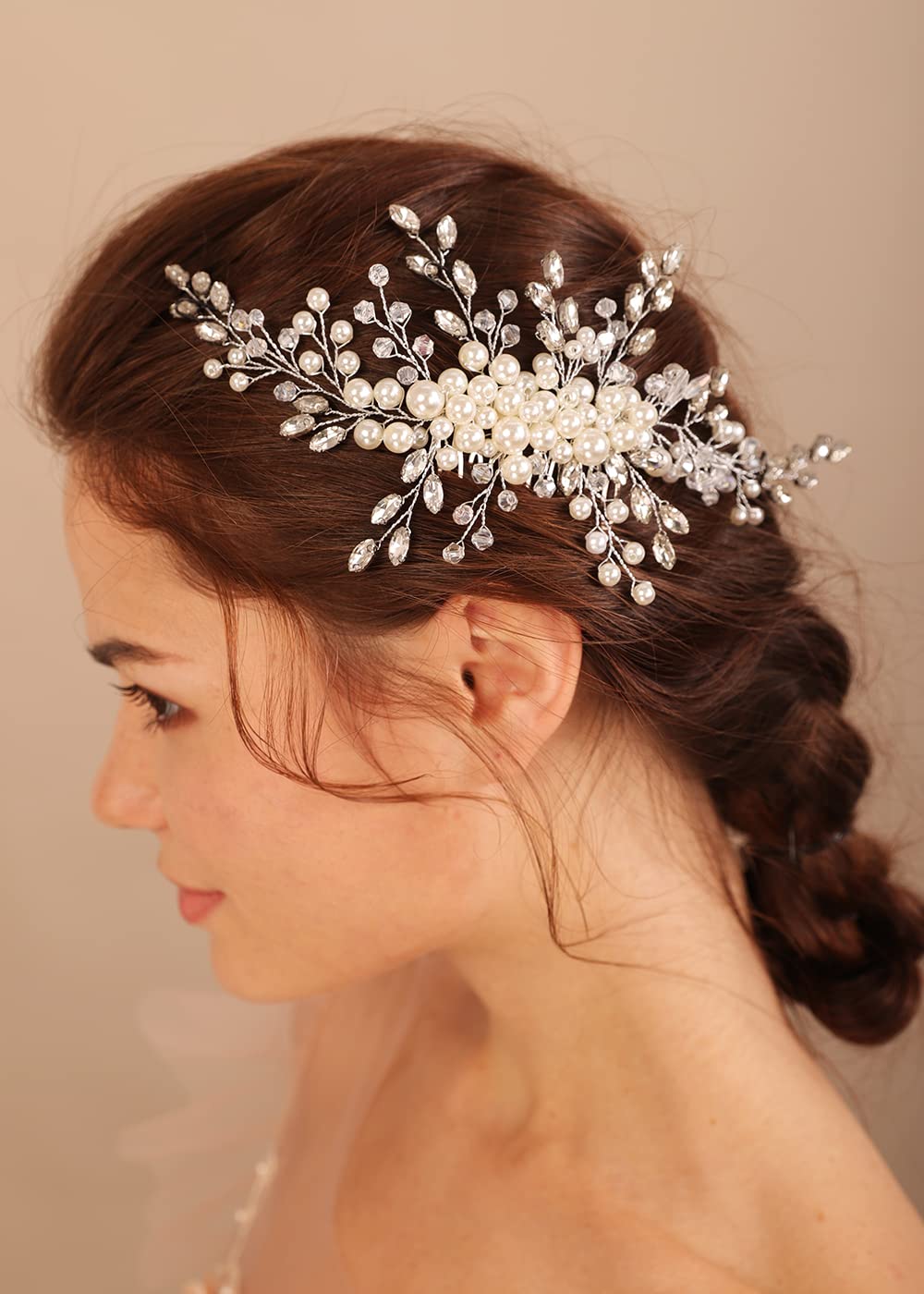 Kercisbeauty Wedding Bridal Pearl Silver Hair Comb Women and Girls Vintage Hair Accessory Updo Hair Jewelry (Silver)
