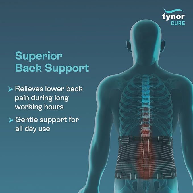 TYNOR Back Support Belt, Back Brace for Lower Back Pain,Breathable Lumbar Support Belt for Men & Women, Herniated Disc, Scoliosis & Lifting, Adjustable Straps with Lumbar Pad (Medium, Premium Black)