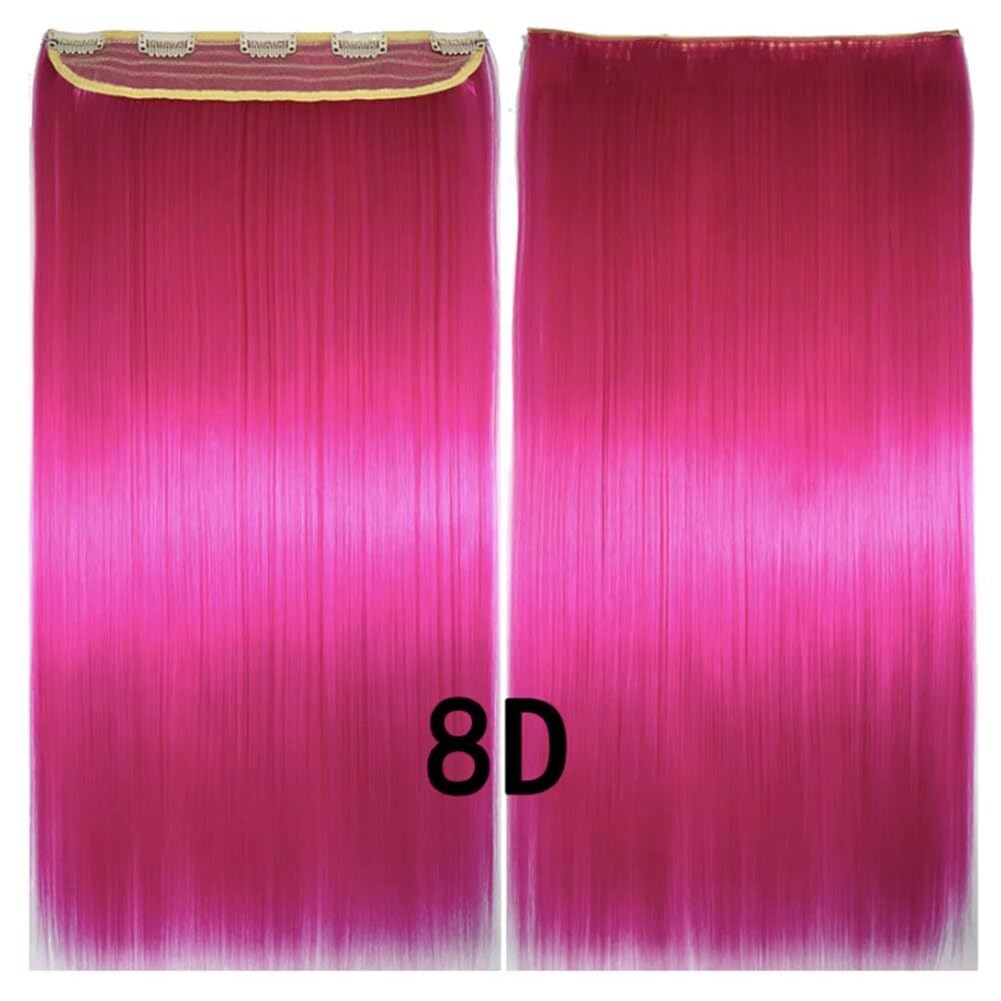 iLUU Hot Pink Color Clip in Synthetic Hairpiece 24inch Straight Hair Extension 100g/pack Cospaly Dress up Christmas 5 Clips in Hair Extensons Wig For Women Girls Party Cosplay #8D